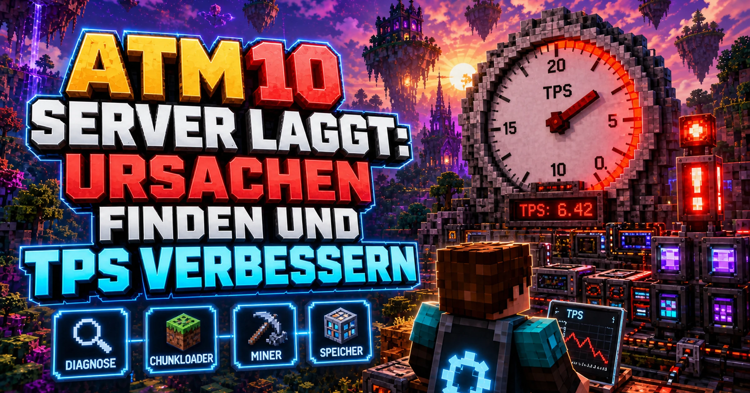 Ein Minecraft-Server mit rotem Warnlicht und einer langsam tickenden Redstone-Uhr