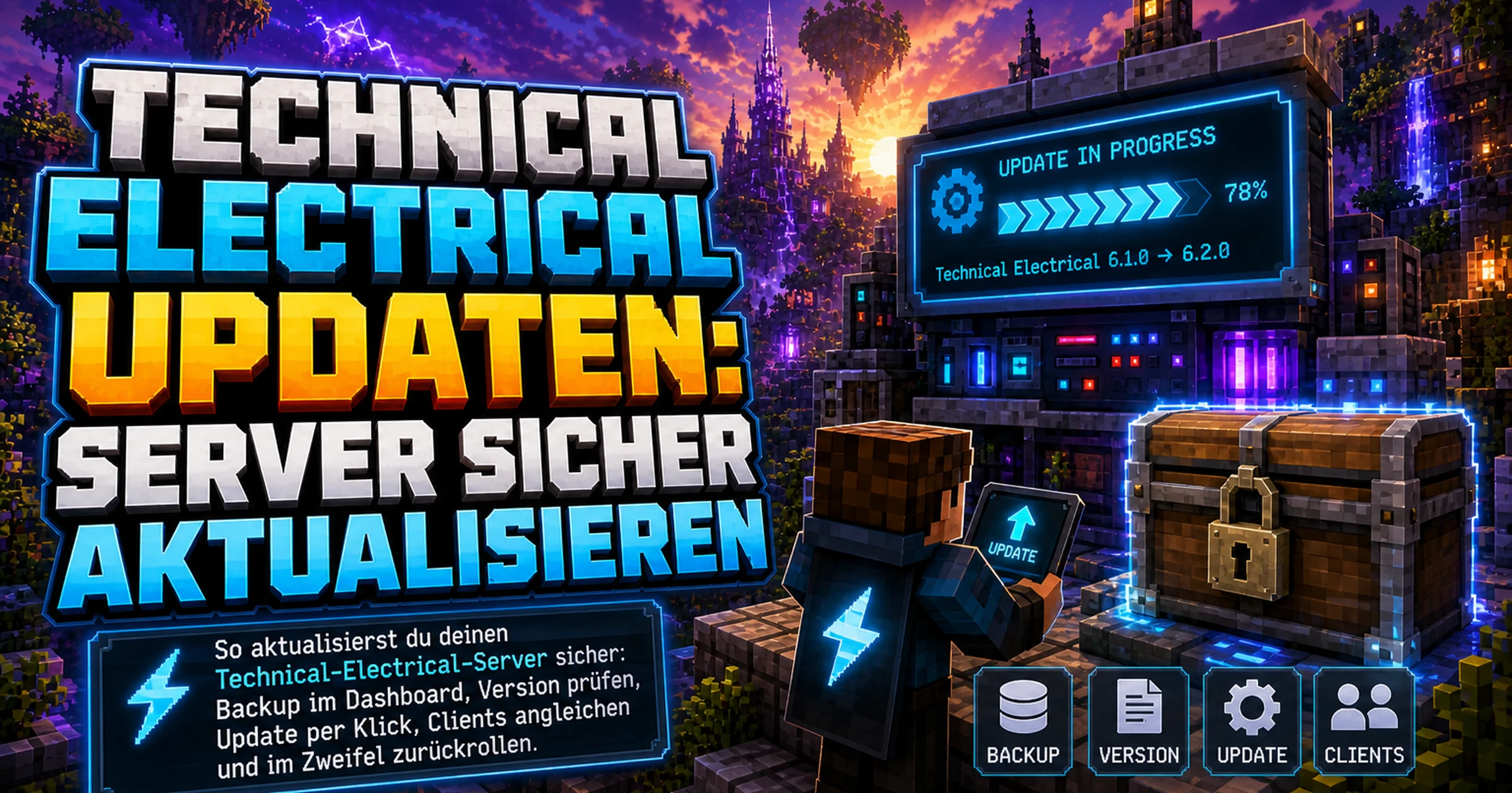 Minecraft-Maschine mit Fortschrittsbalken neben einer gesicherten Truhe
