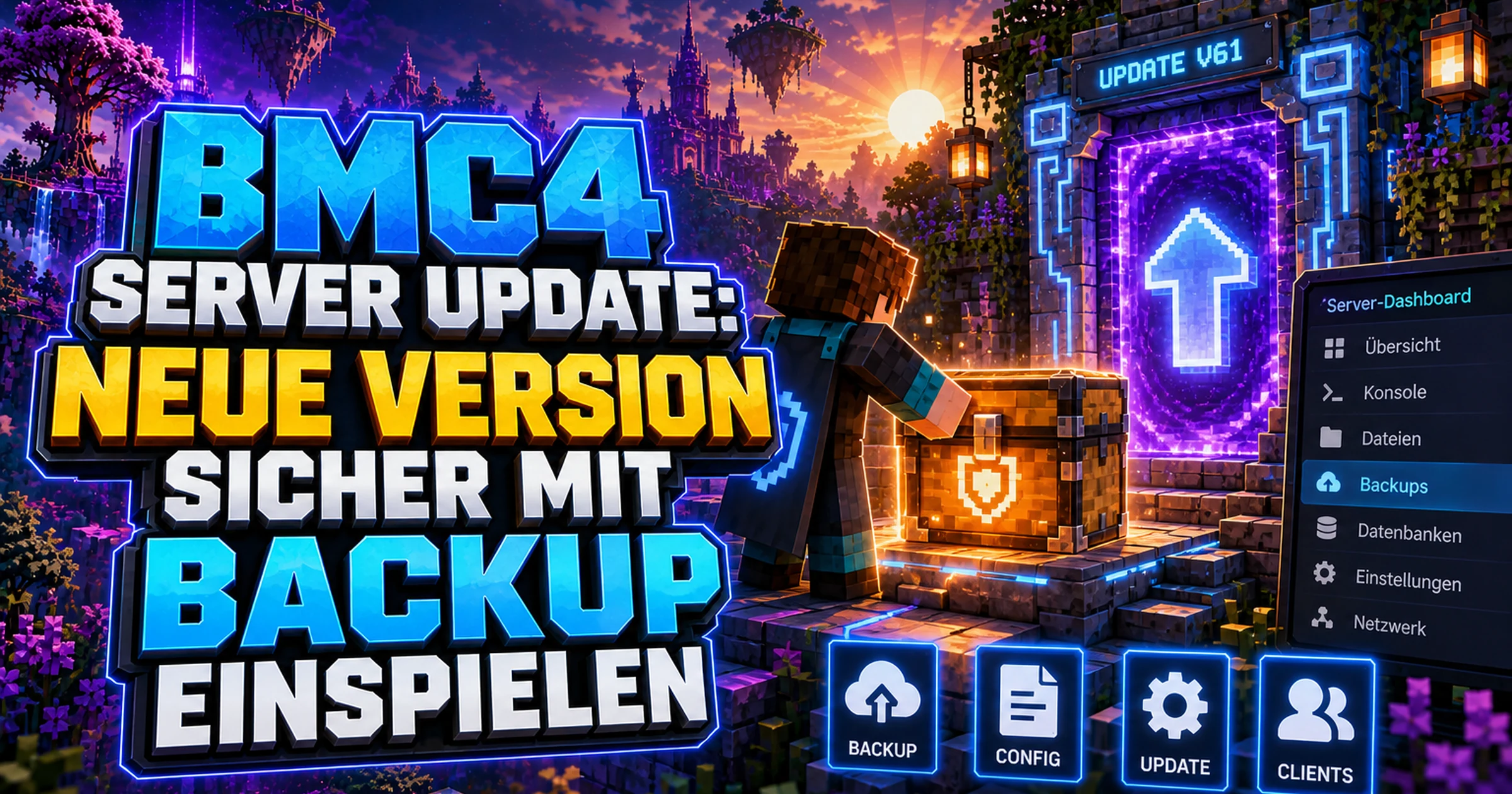 Minecraft-Spieler legt eine Truhe als Sicherung neben einem Portal ab, bevor er in eine neue Welt aufbricht